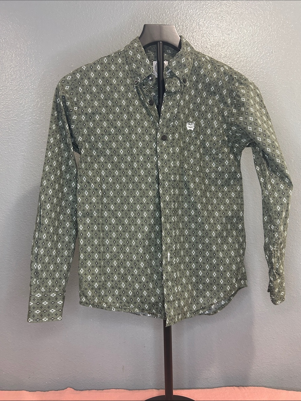 Cinch Green Diamond-Print Button-Down Shirt